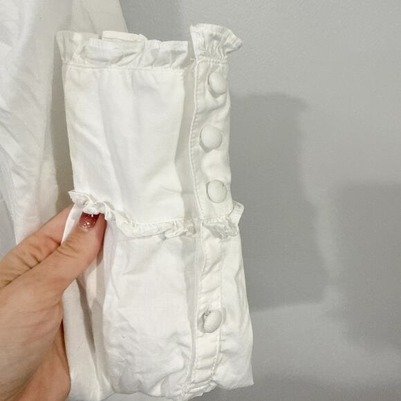 Anthropologie White Ruffle Button Down Shirt | Size 4 - Picture 4 of 5